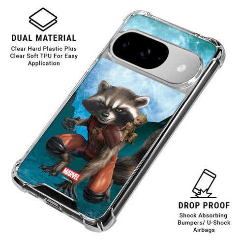 Marvel Rocket and Baby Groot Cosmic Bond Google Pixel 10 Clear Case
